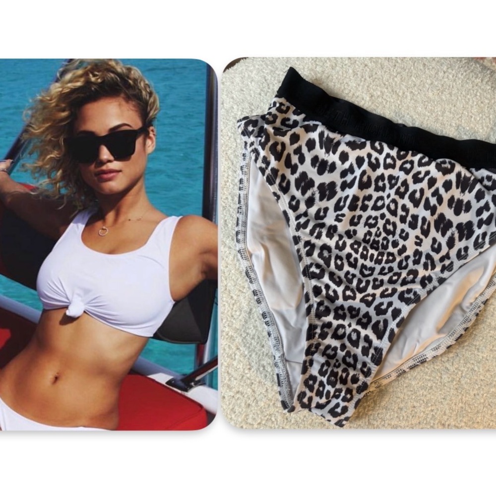 Beth Richards Knot Top and High Waisted Leopard Bikini Bottoms